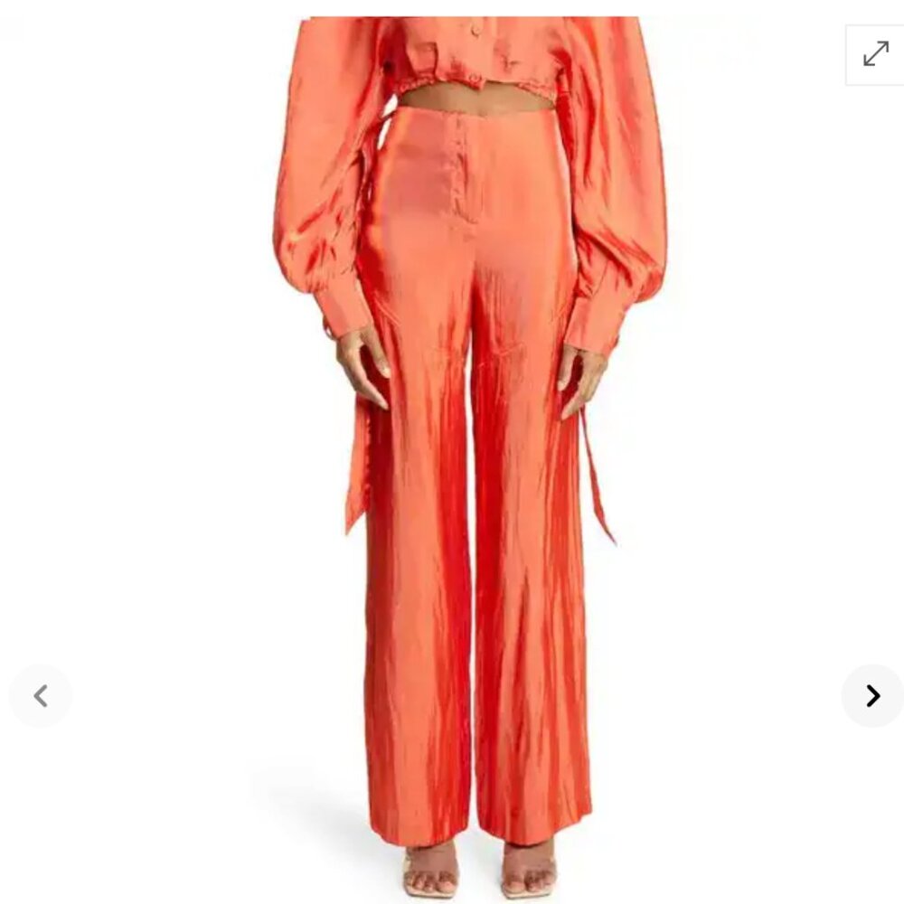 Cult Gaia Sinead Crushed Satin Wide Leg Pants